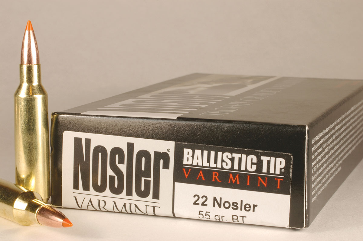 Trophy Grade Varmint, loaded with 55-grain Ballistic Tip bullets, is one of three new 22 Nosler factory loads.